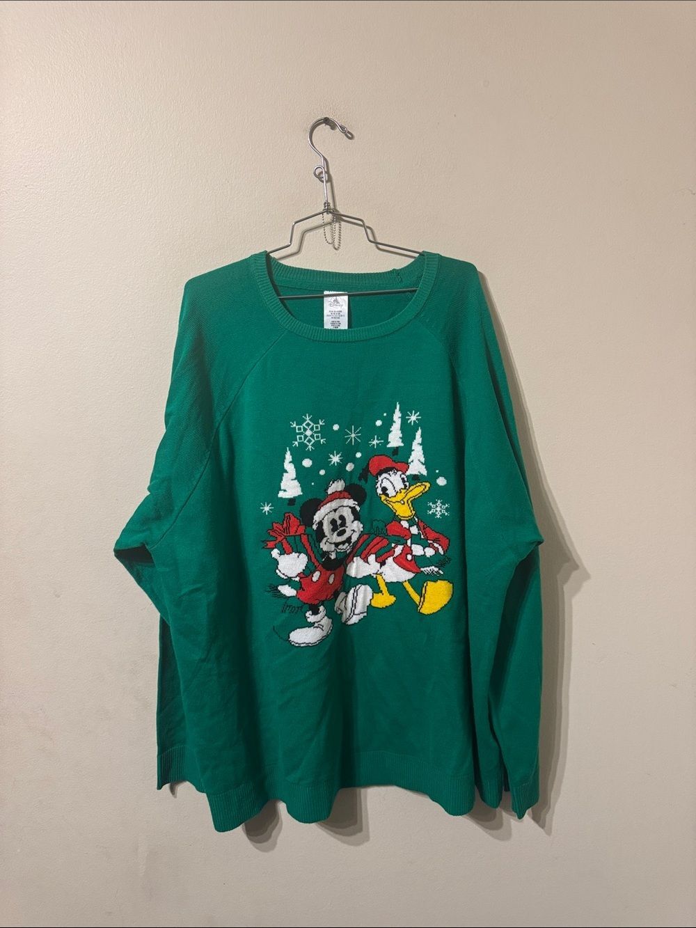 Unisex Plus Size Green Disney Mickey Mouse & Donald Duck Holiday Sweater sz 3X